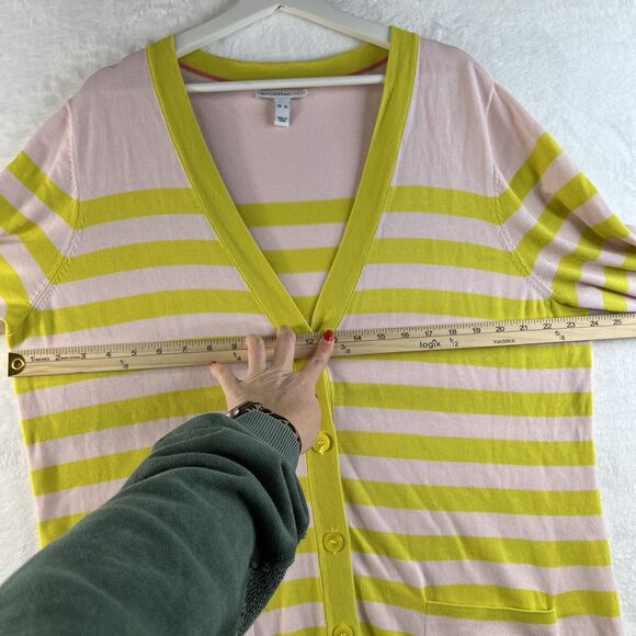 Isaac Mizrahi XL Stripe Button Front Cardigan Sweater Long Duster Green Pink - Picture 11 of 14